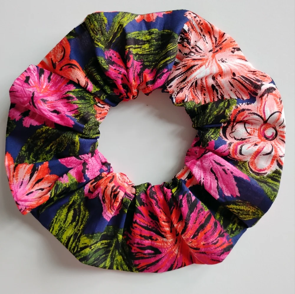 Liberty Art Fabric Tana Lawn Scrunchie Grenada Blooms Blue Orange Pink Floral